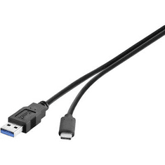 Renkforce USB 3.1 kábel, 1x USB 3.0 dugó A - 1x USB C dugó, 0,15 m, fekete, UL minősített, aranyozott, (RF-3241264)