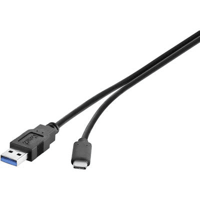 Renkforce USB 3.1 kábel, 1x USB 3.0 dugó A - 1x USB C dugó, 0,3 m, fekete, UL minősített, aranyozott, (RF-3241262)