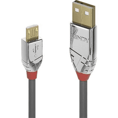 Lindy USB 2.0 Csatlakozókábel [1x USB 2.0 dugó, A típus - 1x USB 2.0 dugó, mikro B típus] 1.00 m Szürke (36651)