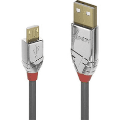 Lindy USB 2.0 Csatlakozókábel [1x USB 2.0 dugó, A típus - 1x USB 2.0 dugó, mikro B típus] 0.50 m Szürke (36650)