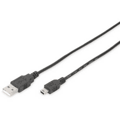 USB 2.0 Csatlakozókábel [1x USB 2.0 dugó, A típus - 1x USB 2.0 dugó, mini B típus] 1.80 m Fekete Kerek, Kettős árnyékolás (DB-300130-018-S)