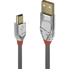 Lindy USB 2.0 Csatlakozókábel [1x USB 2.0 dugó, A típus - 1x USB 2.0 dugó, mini B típus] 1.00 m Szürke (36631)