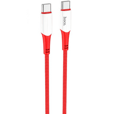 Hoco USB Type-C töltő- és adatkábel, USB Type-C, 100 cm, 3000 mA, 60W, törésgátlóval, gyorstöltés, cipőfűző minta, X70 Ferry, piros (RS122175)