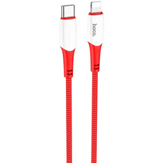 Hoco USB Type-C töltő- és adatkábel, Lightning, 100 cm, 20W, törésgátlóval, gyorstöltés, PD, cipőfűző minta, X70 Ferry, piros (RS122172)