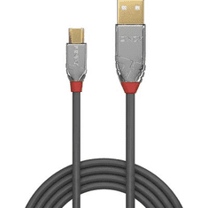 Lindy USB 2.0 Csatlakozókábel [1x USB 2.0 dugó, A típus - 1x USB 2.0 dugó, mikro B típus] 0.50 m Szürke (36650)