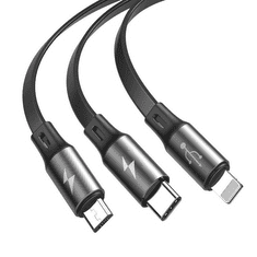BASEUS Fabric 3az1-ben USB-A - Lightning/microUSB/USB-C kábel 1.2m szürke (CAMLT-BYG1) (CAMLT-BYG1)