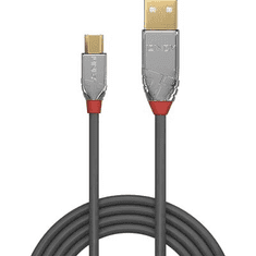 Lindy USB 2.0 Csatlakozókábel [1x USB 2.0 dugó, A típus - 1x USB 2.0 dugó, mikro B típus] 3.00 m Szürke (36653)