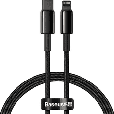BASEUS USB Type-C töltő- és adatkábel, Lightning, 100 cm, 20W, törésgátlóval, gyorstöltés, Tungsten Gold, CATLWJ-01, fekete