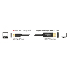 DELOCK USB Type-C csatlakozó > HDMI csatlakozó (DP váltakozó) 4K 60 Hz,3m fekete (85292) (85292)