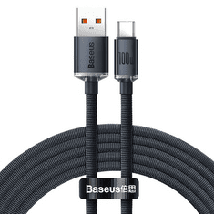 BASEUS USB töltő- és adatkábel, USB Type-C, 120 cm, 5000 mA, 100W, gyorstöltés, PD, cipőfűző minta, Crystal Shine, CAJY000401, fekete (RS121936)