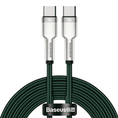 BASEUS USB Type-C töltő- és adatkábel, USB Type-C, 200 cm, 5000 mA, 100W, gyorstöltés, PD, cipőfűző minta, Cafule Metal, CATJK-D06, zöld (RS120672)