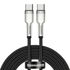 BASEUS USB Type-C töltő- és adatkábel, USB Type-C, 200 cm, 5000 mA, 100W, gyorstöltés, PD, cipőfűző minta, Cafule Metal, CATJK-D01, fekete (RS122138)