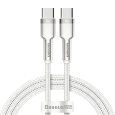 BASEUS USB Type-C töltő- és adatkábel, USB Type-C, 100 cm, 5000 mA, 100W, gyorstöltés, PD, cipőfűző minta, Cafule Metal, CATJK-C02, fehér (RS120670)