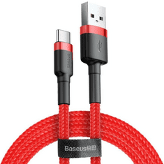 BASEUS USB töltő- és adatkábel, USB Type-C, 100 cm, 3000 mA, törésgátlóval, gyorstöltés, cipőfűző minta, Cafule, CATKLF-B09, piros (RS121929)