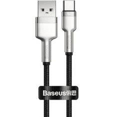 BASEUS USB töltő- és adatkábel, USB Type-C, 25 cm, 40W, törésgátlóval, gyorstöltés, PD, cipőfűző minta, Cafule Metal, CATJK-01, fekete (RS112682)
