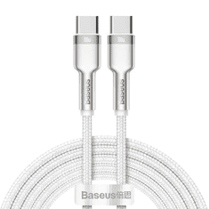 BASEUS USB Type-C töltő- és adatkábel, USB Type-C, 200 cm, 5000 mA, 100W, gyorstöltés, PD, cipőfűző minta, Cafule Metal, CATJK-D02, fehér (RS120671)