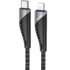 Hoco USB Type-C töltő- és adatkábel, Lightning, 120 cm, 3000 mA, 20W, törésgátlóval, gyorstöltés, PD, cipőfűző minta, U95 Freeway, fekete (RS122164)