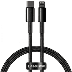 BASEUS USB Type-C töltő- és adatkábel, Lightning, 200 cm, 20W, törésgátlóval, gyorstöltés, Tungsten Gold, CATLWJ-A01, fekete