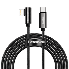 BASEUS USB Type-C töltő- és adatkábel, Lightning, 100 cm, 20W, gyorstöltés, PD, 90 fokos/derékszögű, cipőfűző minta, Legend, CATLCS-01, fekete (RS121992)