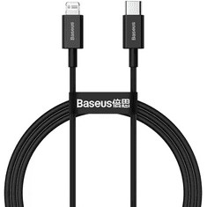BASEUS USB Type-C töltő- és adatkábel, Lightning, 100 cm, 20W, törésgátlóval, gyorstöltés, PD, Superior, CATLYS-A01, fekete