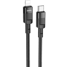 Hoco USB Type-C töltő- és adatkábel, Lightning, 120 cm, 20W, törésgátlóval, gyorstöltés, PD, cipőfűző minta, U106 Moulder, fekete (RS122161)
