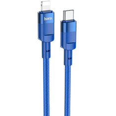Hoco USB Type-C töltő- és adatkábel, Lightning, 120 cm, 20W, törésgátlóval, gyorstöltés, PD, cipőfűző minta, U106 Moulder, kék (RS122162)