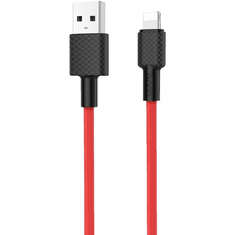 Hoco USB töltő- és adatkábel, Lightning, 100 cm, 2000 mA, törésgátlóval, gyorstöltés, karbon minta, X29 Superior, piros (110011)