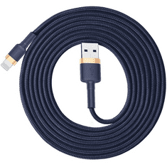 BASEUS USB töltő- és adatkábel, Lightning, 200 cm, 1500 mA, törésgátló, cipőfűző minta, Cafule, CALKLF-CV3, sötétkék/arany (G112708)