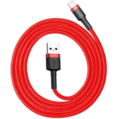 BASEUS USB töltő- és adatkábel, Lightning, 200 cm, 1500 mA, törésgátló, cipőfűző minta, Cafule, CALKLF-C09, piros (RS121913)