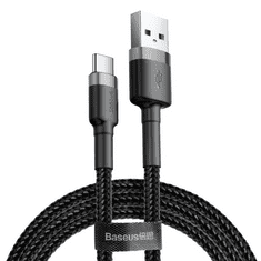 BASEUS USB töltő- és adatkábel, Lightning, 100 cm, 2400 mA, törésgátlóval, gyorstöltés, cipőfűző minta, Cafule, CALKLF-BG1, fekete/szürke (RS112707)