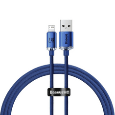 BASEUS USB töltő- és adatkábel, Lightning, 120 cm, 2400 mA, gyorstöltés, PD, cipőfűző minta, Crystal Shine, CAJY000003, kék (RS121934)