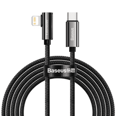 BASEUS USB Type-C töltő- és adatkábel, Lightning, 200 cm, 20W, gyorstöltés, PD, 90 fokos/derékszögű, cipőfűző minta, Legend, CATLCS-A01, fekete (RS121994)