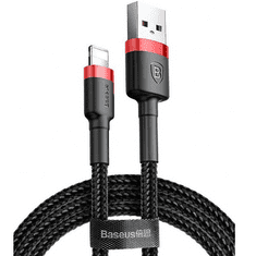 BASEUS USB töltő- és adatkábel, Lightning, 100 cm, 2400 mA, törésgátlóval, gyorstöltés, cipőfűző minta, Cafule, CALKLF-B19, fekete/piros (RS112728)