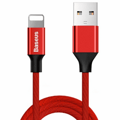 BASEUS USB töltő- és adatkábel, Lightning, 180 cm, 2000 mA, törésgátlóval, gyorstöltés, cipőfűző minta, Yiven, CALYW-A09, piros (G122076)