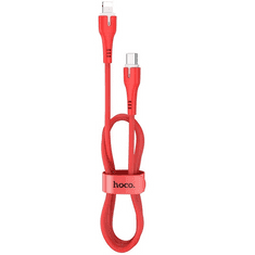 Hoco USB Type-C töltő- és adatkábel, Lightning, 100 cm, 3000 mA, törésgátlóval, gyorstöltés, PD, X45 Surplus, piros (RS109109)