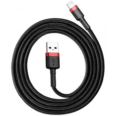 BASEUS USB töltő- és adatkábel, Lightning, 200 cm, 1500 mA, törésgátló, cipőfűző minta, Cafule, CALKLF-C19, fekete/piros (RS121912)