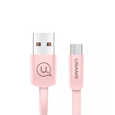 USAMS USB töltő- és adatkábel, microUSB, 120 cm, lapos kábel, U2, rózsaszín, US-SJ201 (PSPM020301)