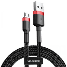 BASEUS USB töltő- és adatkábel, microUSB, 300 cm, 2000 mA, törésgátlóval, cipőfűző minta, Cafule, CAMKLF-H91, fekete/piros (RS122149)