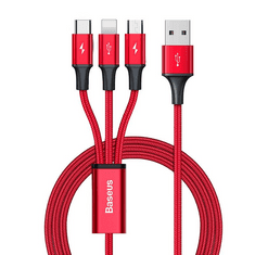 BASEUS Rapid Series 3-in-1 USB-A --> USB-C/Micro/Lightning kábel 1.2m piros (CAJS000009) (CAJS000009)