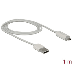 DELOCK USB-A 2.0 -> USB Micro-B, apa/apa, adat és töltőkábel LED visszajelzéssel, Fehér, 1m (83604) (DE83604)
