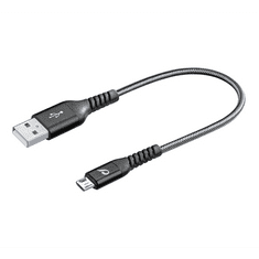 CellularLine adatkábel és töltő (USB - microUSB, 18W, kevlár borítás, gyorstöltés támogatás, 15cm) FEKETE (TETRACABMUSB15CMK) (TETRACABMUSB15CMK)