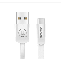 USAMS U2 adatkábel és töltő (USB - Type-C, gyorstöltés támogatás, 120cm, lapos kábel) FEHÉR (SJ200_W) (SJ200_W)