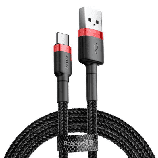 Baseus Cafule USB-A - USB-C töltőkábel 1m piros-fekete (CATKLF-B91)