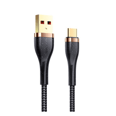 USAMS U64 adatkábel és töltő (USB - Type-C, gyorstöltés támogatás, 120cm, törésgátló, cipőfűző minta) FEKETE (SJ488_B) (SJ488_B)