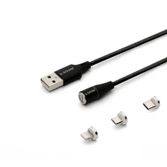 SAVIO 3az1-ben USB C-Micro USB-Lightning mágneses kábel 2m fekete (CL-155) (CL-155)