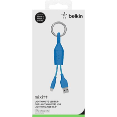Belkin MIXIT Lightning-USB Clip adat/töltőkábel-kulcstartó kék (F8J173bt06INBLU) (F8J173bt06INBLU)