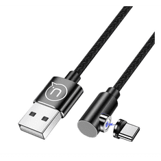 USAMS töltőkábel (USB - Type-C, mágneses csatlakozó, gyorstöltés támogatás, 100cm, cipőfűző minta) FEKETE (SJ445U_B) (SJ445U_B)