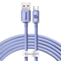 BASEUS Crystal Shine USB-USB-C kábel, 100W, 2m, ibolya (CAJY000505) (CAJY000505)