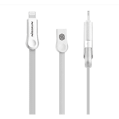Nillkin PLUS III adatkábel és töltő (USB - microUSB, lightning 8pin, 100cm, lapos kábel) FEHÉR (5996457241989)