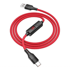 Hoco S13 adatkábel és töltő (USB - Type-C, gyorstöltés támogatás, 120cm, LED kijelző, cipőfűző minta) PIROS (S13_TYPEC_R) (S13_TYPEC_R)